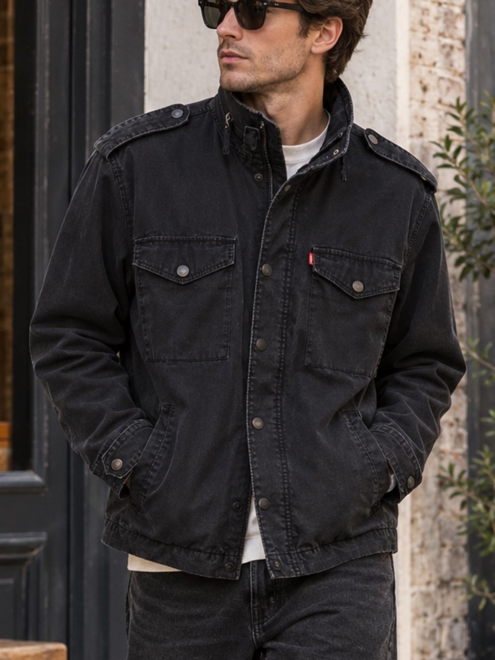 Levis Black Military Field Jacket Mens Large Utility Streewear